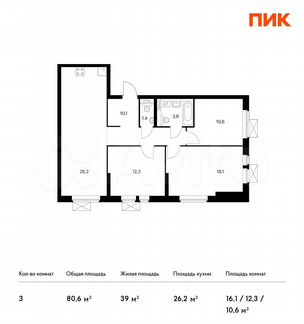 3-к квартира, 80.6 м², 21/32 эт.
