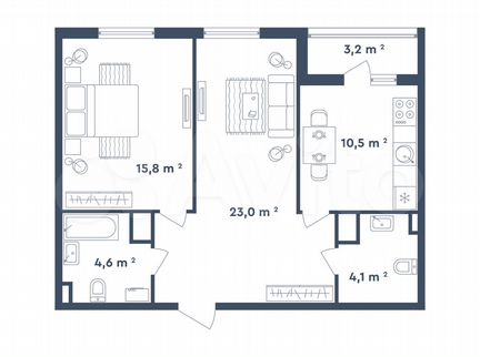 2-к квартира, 61.2 м², 13/26 эт.