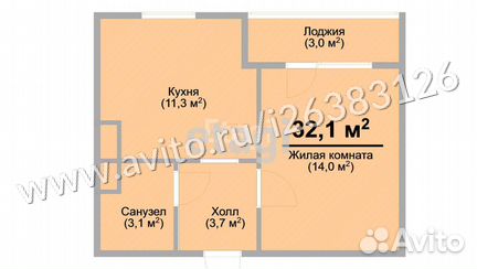 1-к квартира, 35.1 м², 1/3 эт.