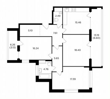 3-к квартира, 102.8 м², 4/16 эт.
