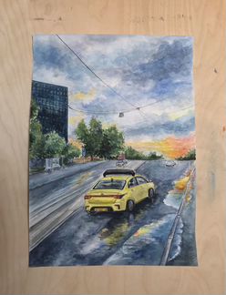 Картина в технике акварель «Городской пейзаж»