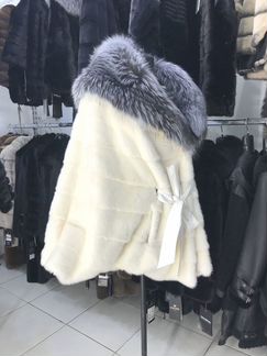 Шуба из норки с чернобуркой, модель летучая мышь