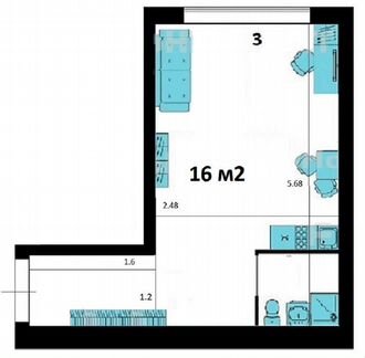 Квартира-студия, 16 м², 2/8 эт.