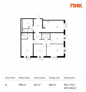 4-к квартира, 119.6 м², 14/17 эт.