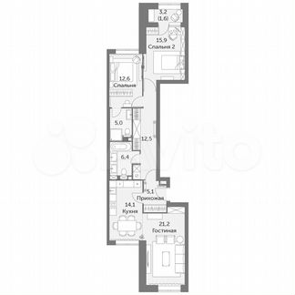 3-к квартира, 94.4 м², 3/34 эт.