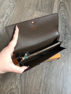 Кошелек Louis Vuitton коричневая шашка с кнопкой