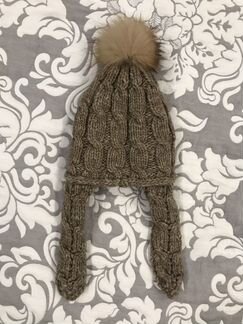 Новая вязаная шапка с меховым помпоном р. 48